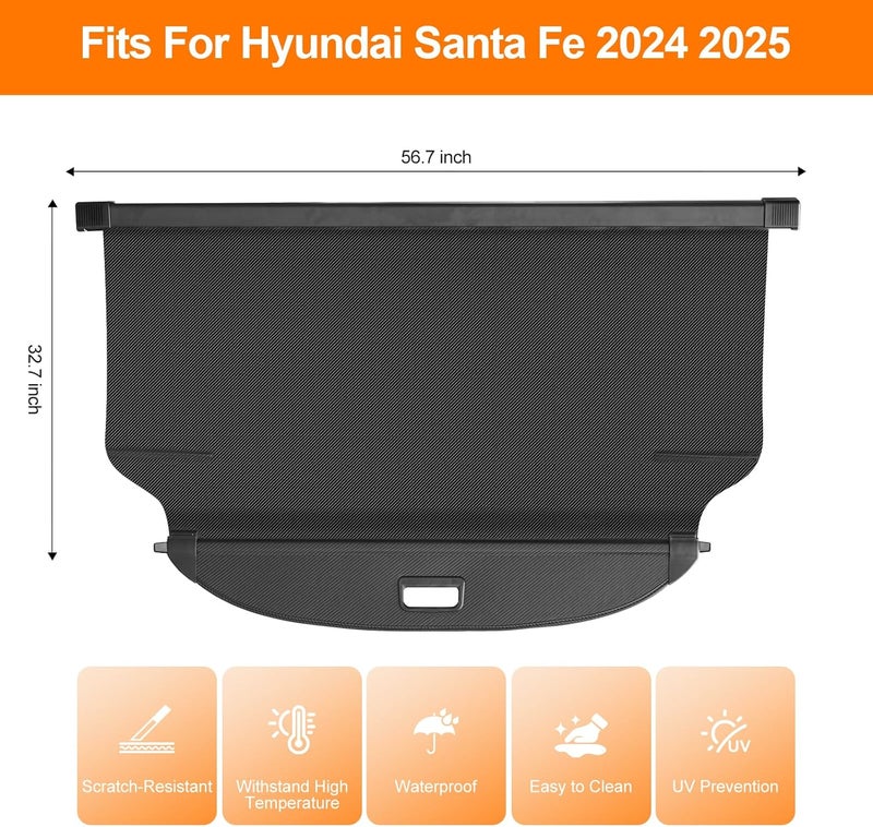 BIGACOVER Fit for Hyundai Santa Fe 2024 2025 Cargo Cover, Retractable Rear Trunk Cover Luggage Privacy Security Anti-Peeping Shade Shield, 2024 2025 Hyundai Santa Fe Accessories - Image 2